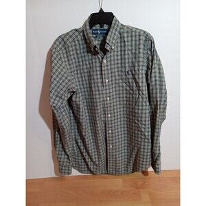 Ralph Lauren L/S Shirt Mens Medium Plaid Retro Minimal Everyday Red Green Red